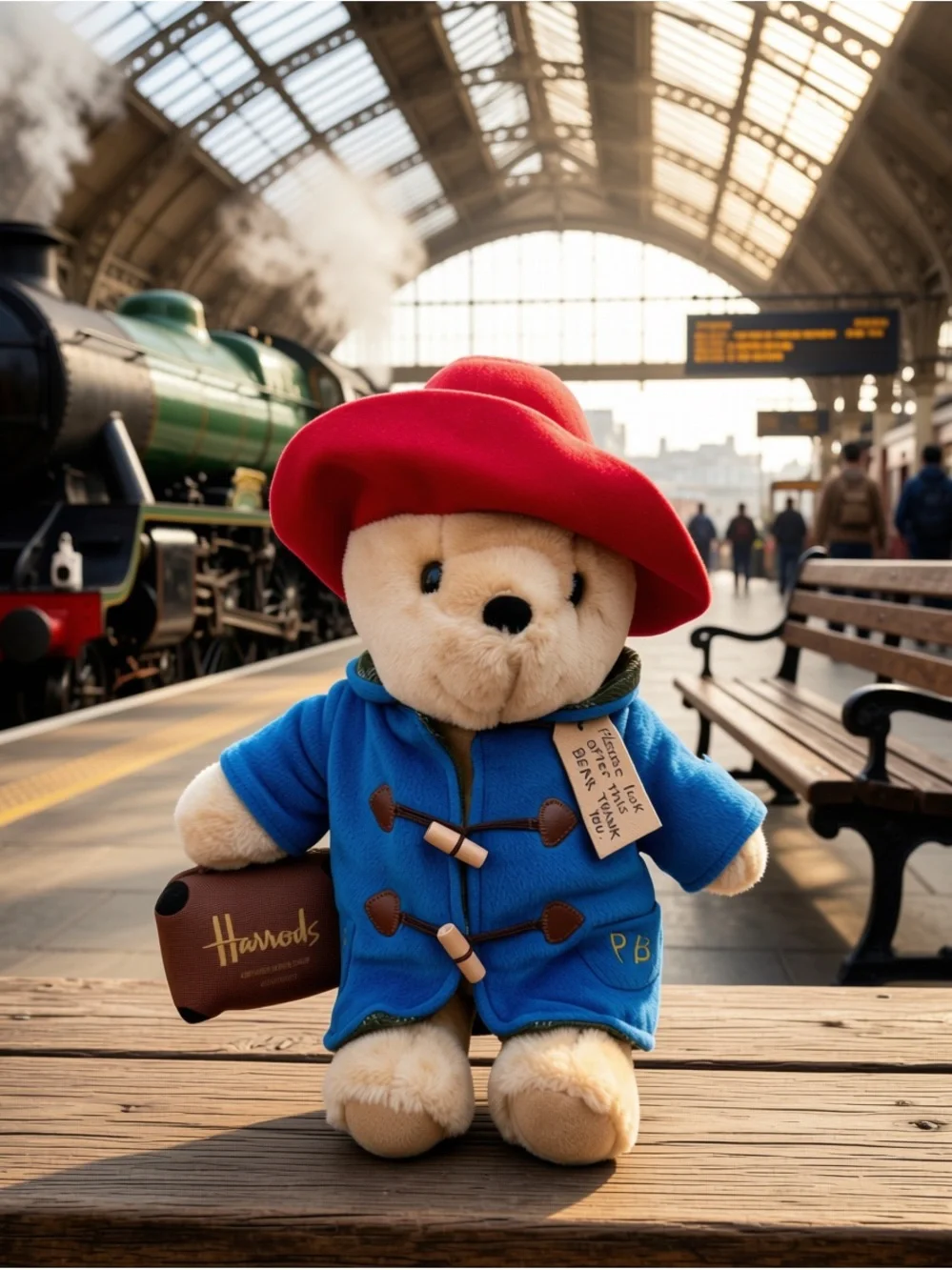 Harrods Classic Paddington Bear in Blue Coat & Red Hat Harrods Suitcase CLEAN